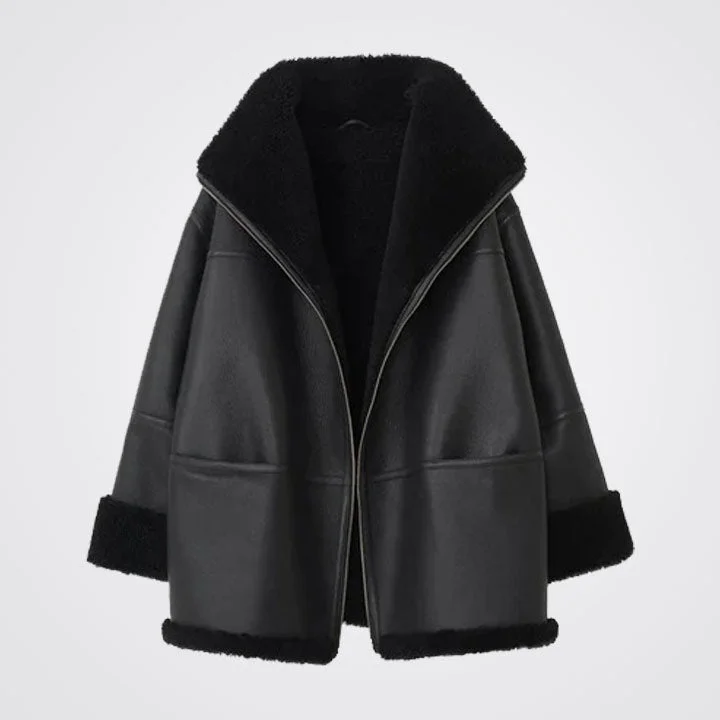 Women B3 RAF Aviator Black Sheepskin Shearling Leather Jacket