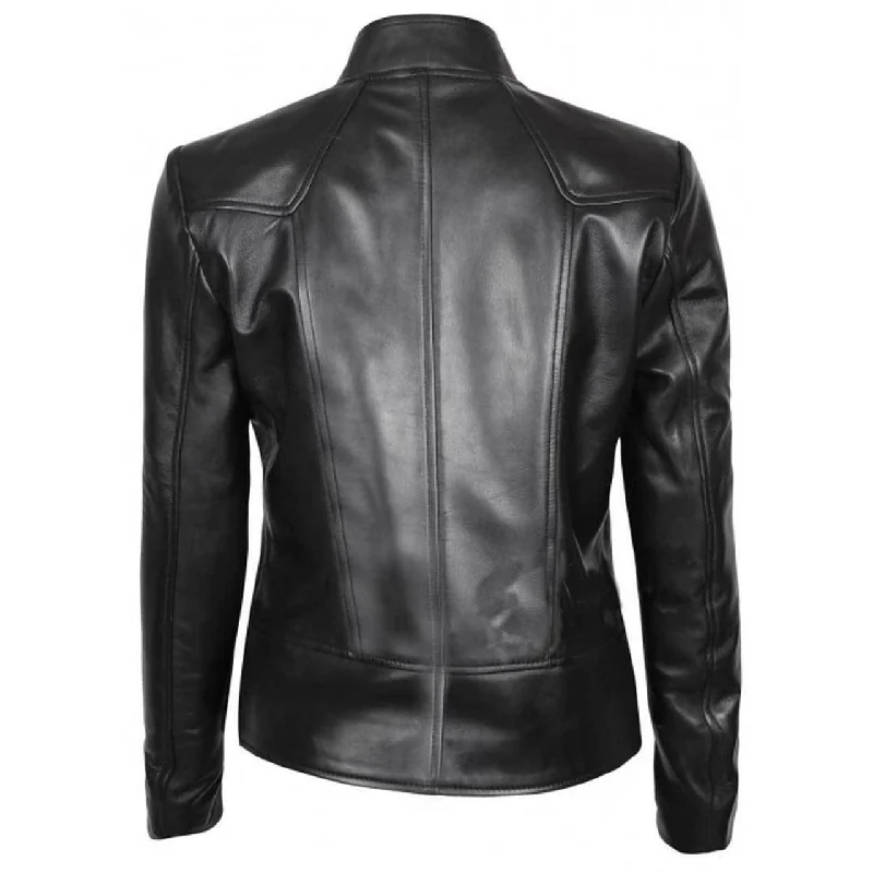 Women Black Slim Fit Leather Jacket