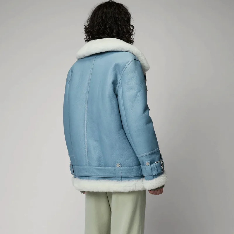 Women Light Blue B3 RAF Aviator Styled Sheepskin Shearling Leather Jacket