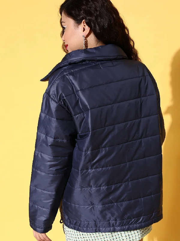 Women Navy Oversized Quilted Jacket