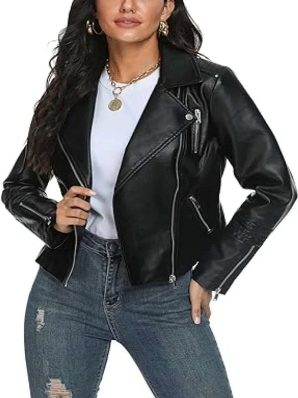 Women s Moto Biker Leather Jacket