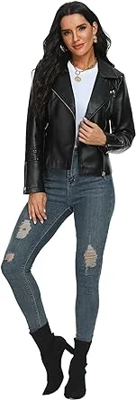 Women s Moto Biker Leather Jacket