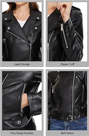 Women s Moto Biker Leather Jacket