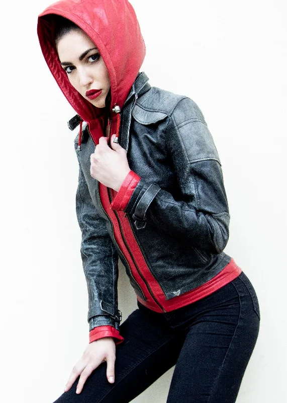 Women's Arkham Knight Jason Todd Red Hood Leather Jacket