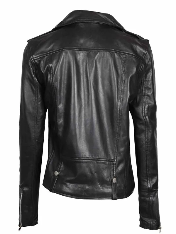 Womens Asymmetrical Style Black Leather Moto Jacket