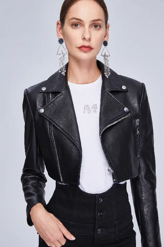 Womens Biker Zipper Leather Jacket