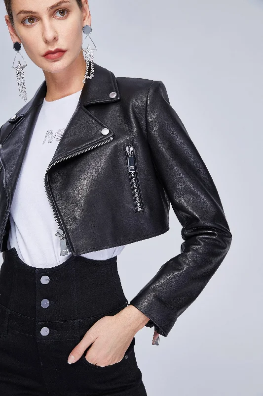 Womens Biker Zipper Leather Jacket