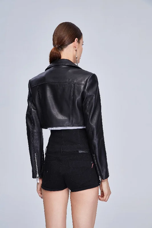 Womens Biker Zipper Leather Jacket