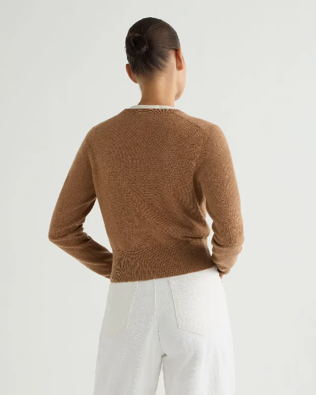 Women's Ivy Cropped Cashmere Cardigan Dark Camel Brown