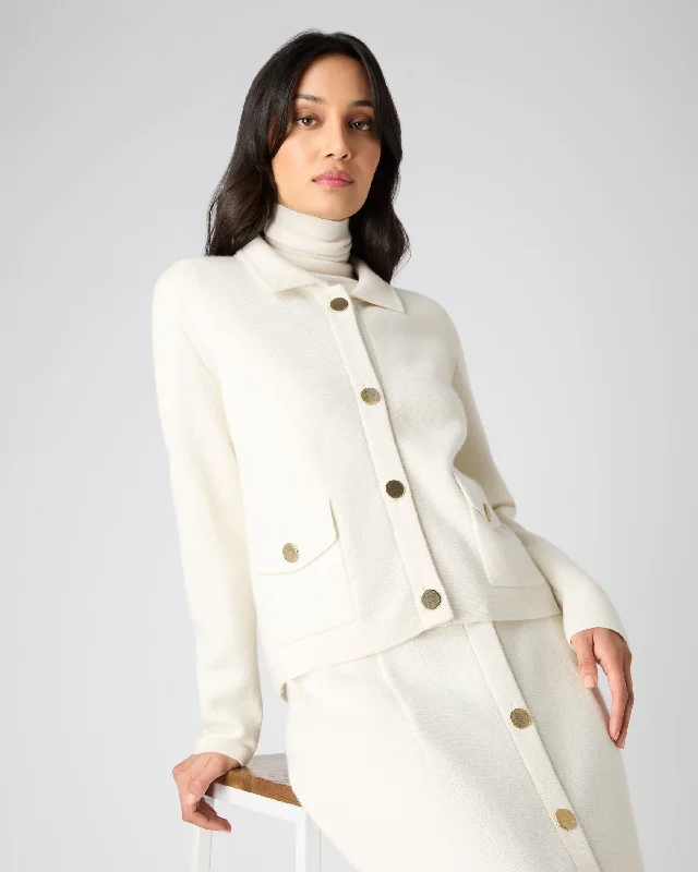 Women's Collared Milano Cashmere Jacket New Ivory White