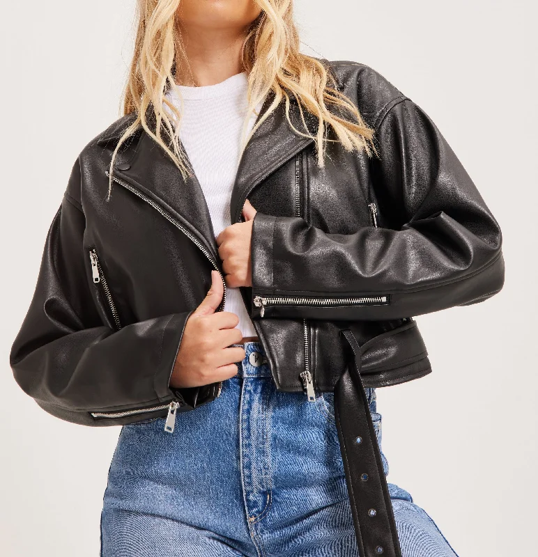 Women's Handmade Oversize Real Leather Black Bomber Jacket