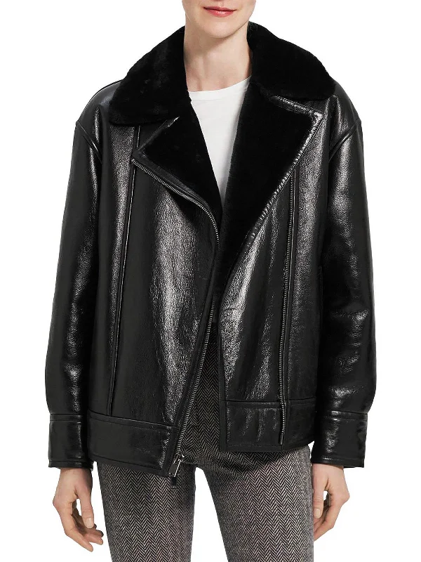 Womens Leather Shearling Lined Motorcycle Jacket