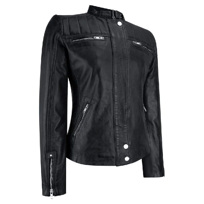 Infinity Brando Women's Timber Brown Classic Biker Leather Jacket