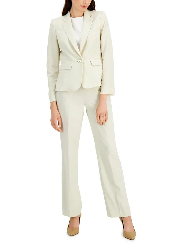 Womens Solid Crepe One-Button Suit