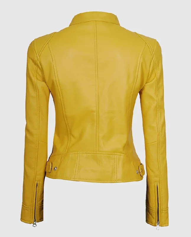 Women's Yellow Cafe Racer Leather Jacket