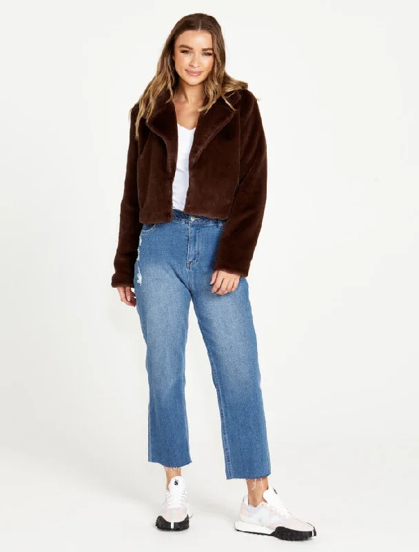 Xanthe Cropped Fur Jacket - Chocolate