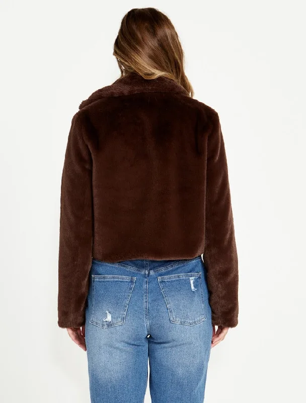 Xanthe Cropped Fur Jacket - Chocolate