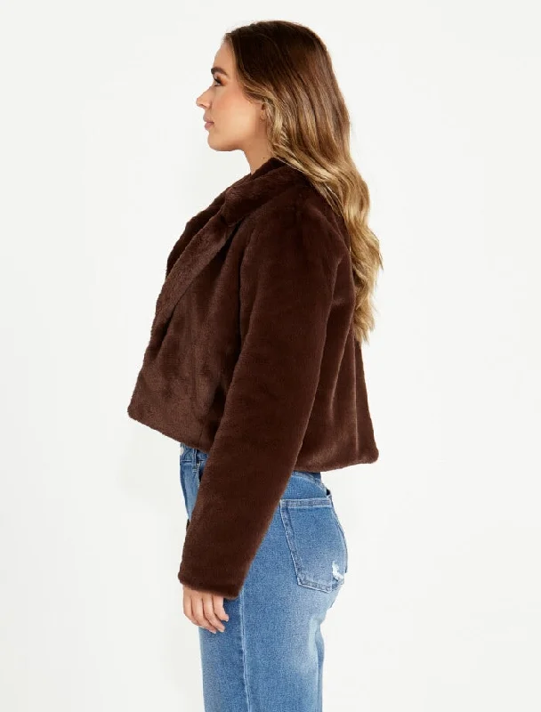 Xanthe Cropped Fur Jacket - Chocolate