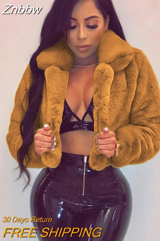 Znbbw Notched Collar Open Front Faux Fur Winter Coat Women 11 Colors Cropped Jacket Fashion Fake Fur Coats 2023 New Outwear