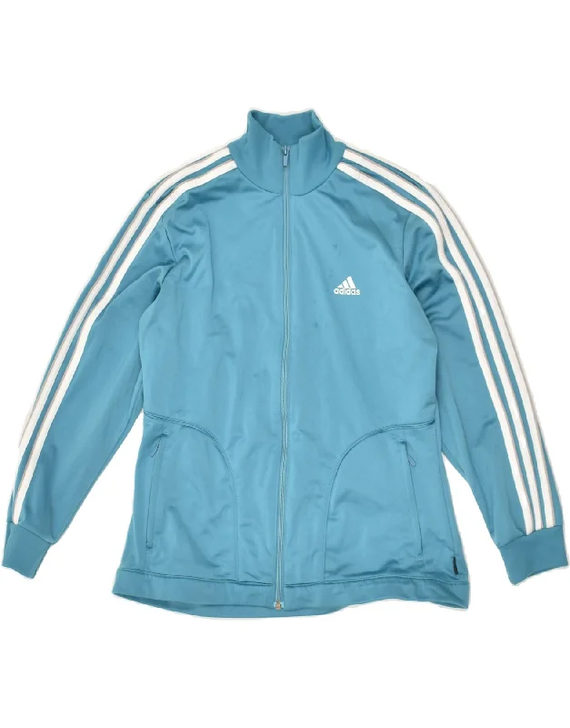 ADIDAS Womens Tracksuit Top Jacket UK 14 Large Blue Polyester