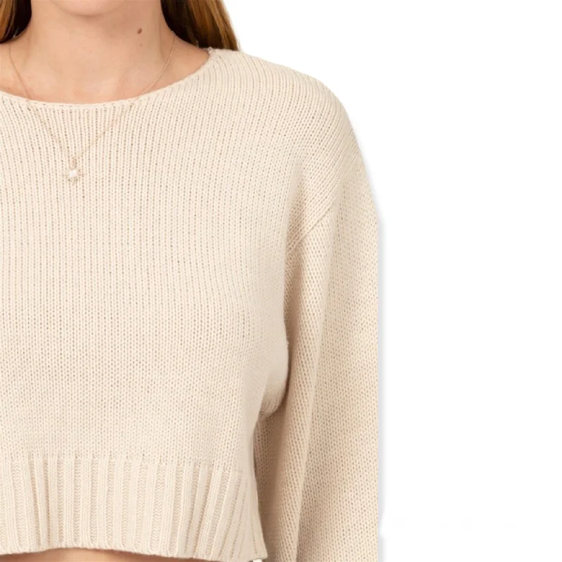 All To Myself Long Puff- Sleeve Cropped Sweater- Beige