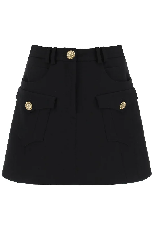 Balmain trapeze mini skirt with embossed buttons CF1LA359WC09 NOIR