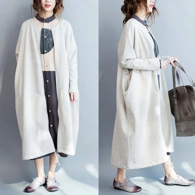 Beige Long Plus Size Cotton Cardigans Oversize Knitted Coats Maxi Dress Outwear Windbreakers