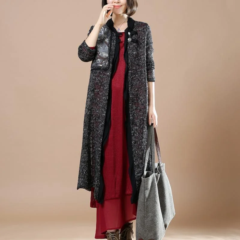 black flowy knit cardigans patchwork sweaters coats