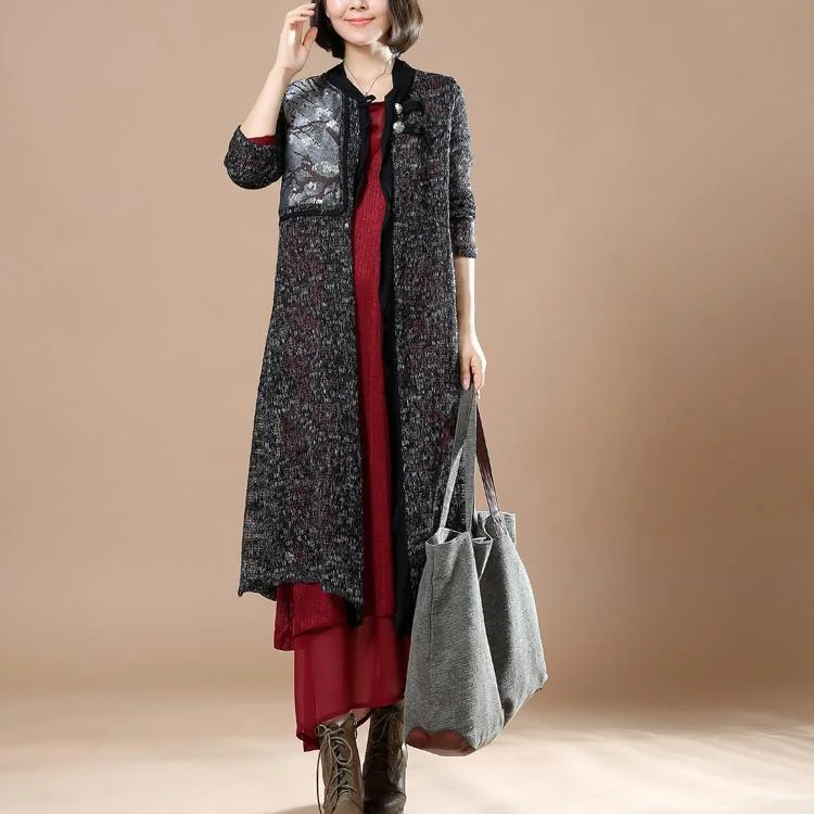 black flowy knit cardigans patchwork sweaters coats