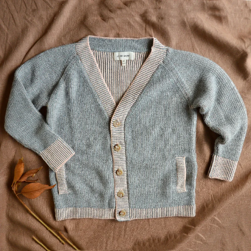 Brioche Cardigan - Alpaca/Cotton - Grey/Peach (9-12y+ Women 8-10)