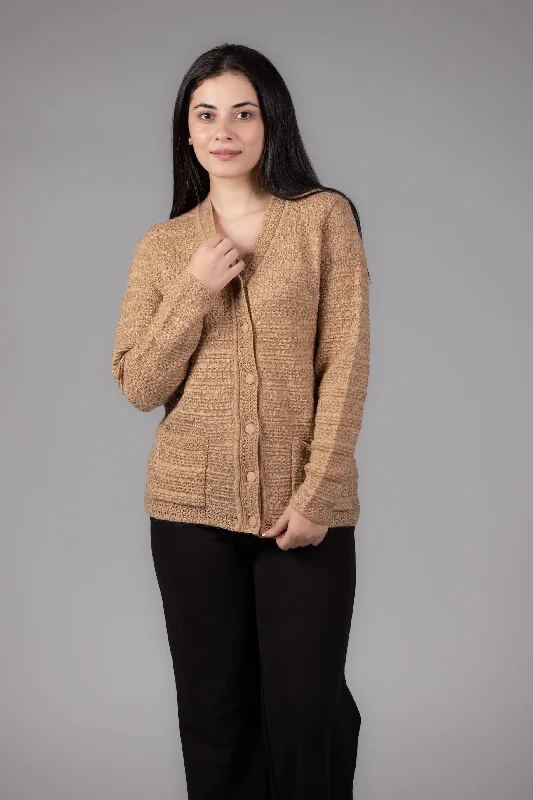 Women Woolen V-Neck Cardigan