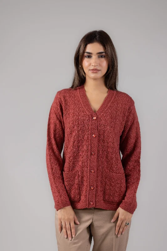 Woolen Self Knit Cardigan For Women