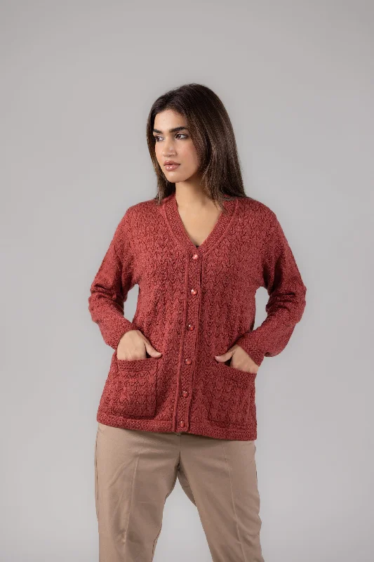 Woolen Self Knit Cardigan For Women