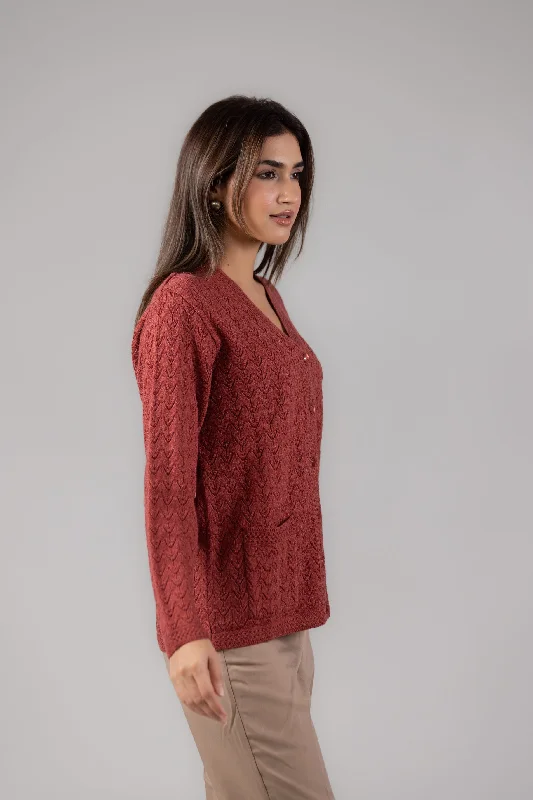 Woolen Self Knit Cardigan For Women