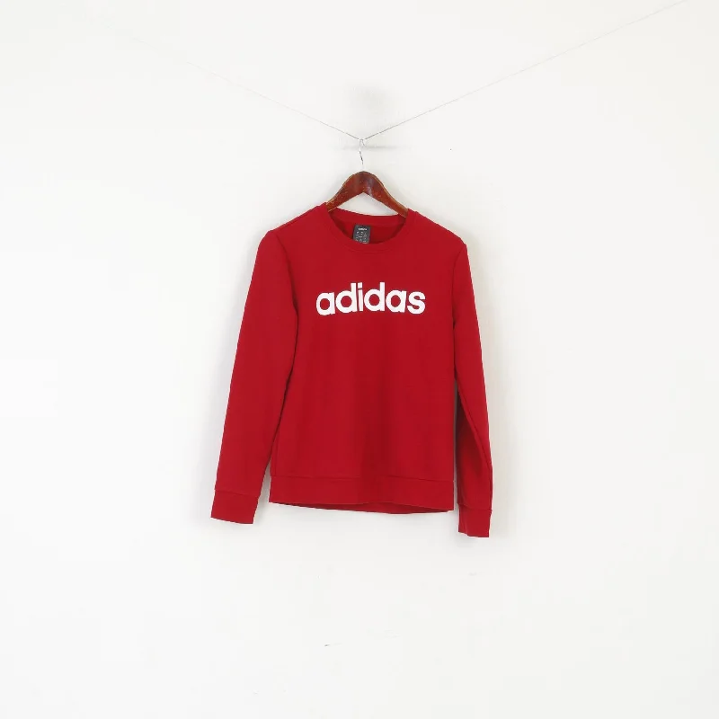 Adidas Women M 12-14 Sweatshirt Red Soft Cotton Big Logo Sportswear Top