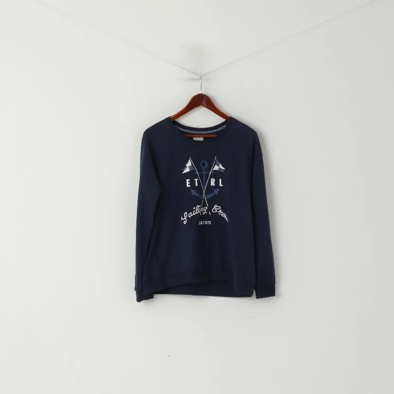 Etirel Women M Sweatshirt Navy Cotton Sailin Crew Graphic Soft Crew Neck Top