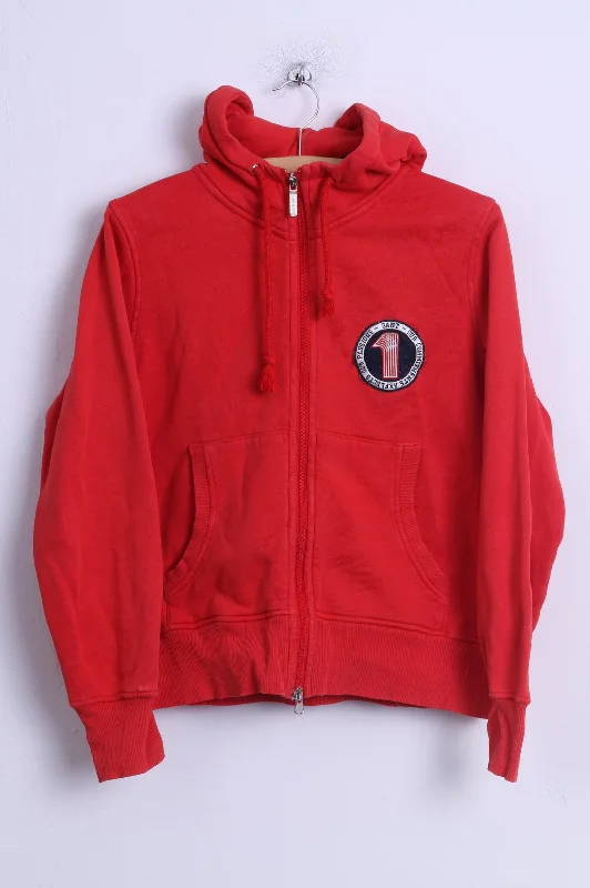 GANT Womens L Sweatshirt Red Cotton Hooded Zip Up Sportswear