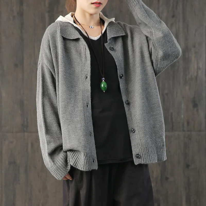 Cute gray box cardigans fall fashion o neck sweaters lapel collar