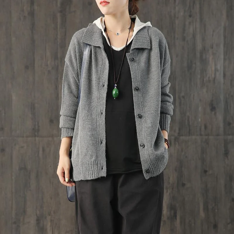 Cute gray box cardigans fall fashion o neck sweaters lapel collar