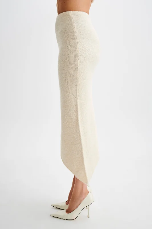 Genevieve Asymmetrical Knit Midi Skirt - Cream Marle