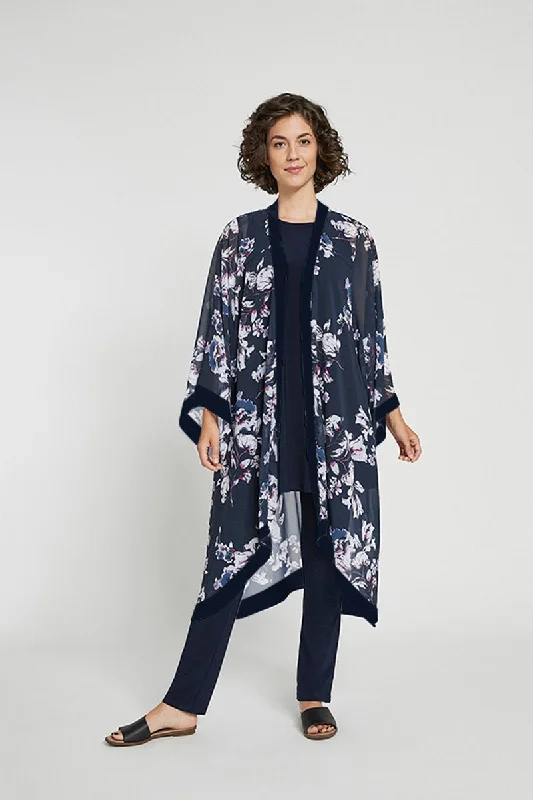 Whisper Long Kimono | Navy Floral