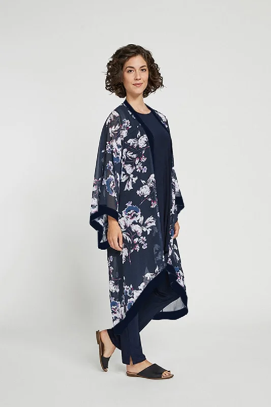 Whisper Long Kimono | Navy Floral