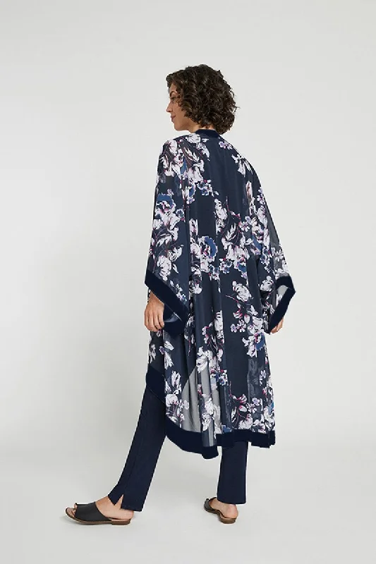 Whisper Long Kimono | Navy Floral