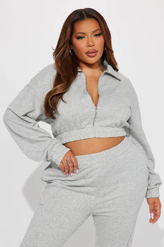 Give It Away Lounge Cropped Jacket - Heather Grey