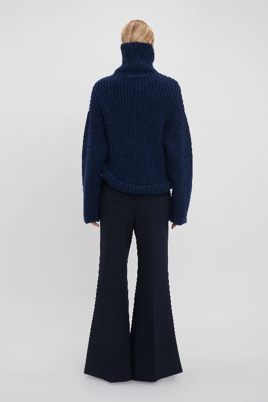 High Neck Knit Jumper In Ink Blue