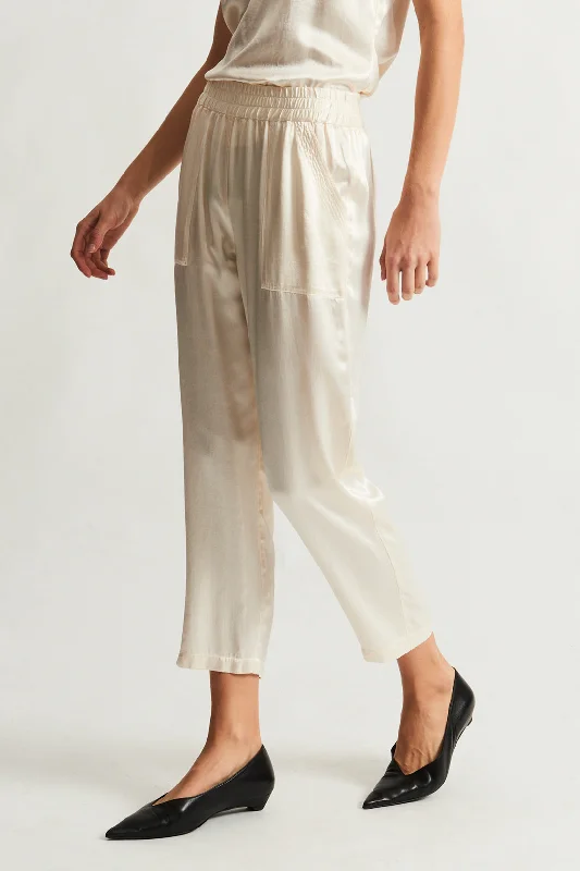 Pebble Satin Ivory Trapunto Pant