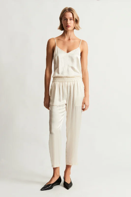 Pebble Satin Ivory Trapunto Pant