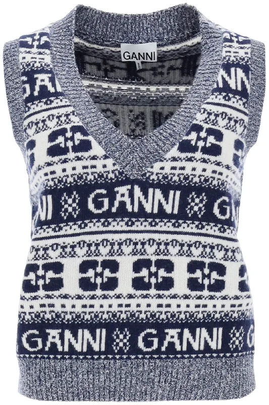 jacquard wool vest with logo pattern K2092 SKY CAPTAIN