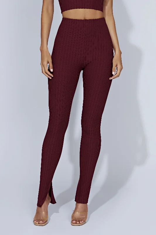 Jordi Side Split Knit Leggings - Cherry Chocolate