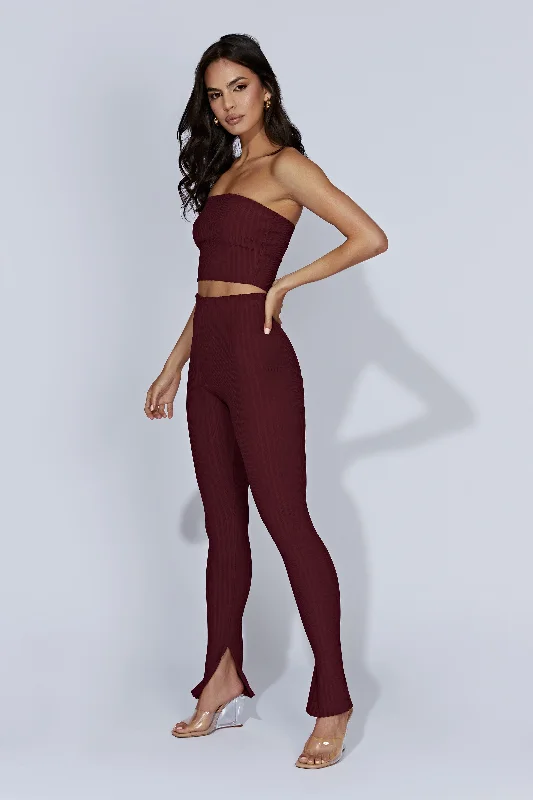 Jordi Side Split Knit Leggings - Cherry Chocolate